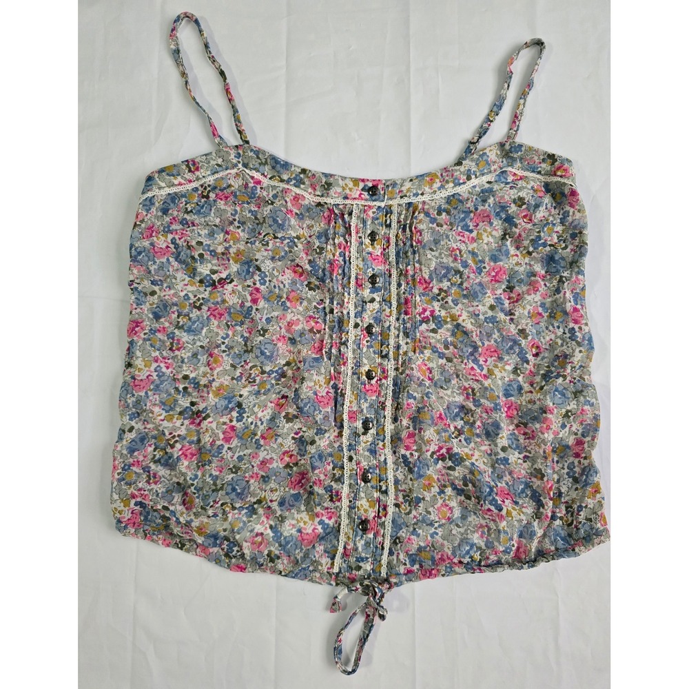 Garage Floral Cami Top Blue Pink Wildflower Lace Trim Button Front Small - Picture 3 of 14